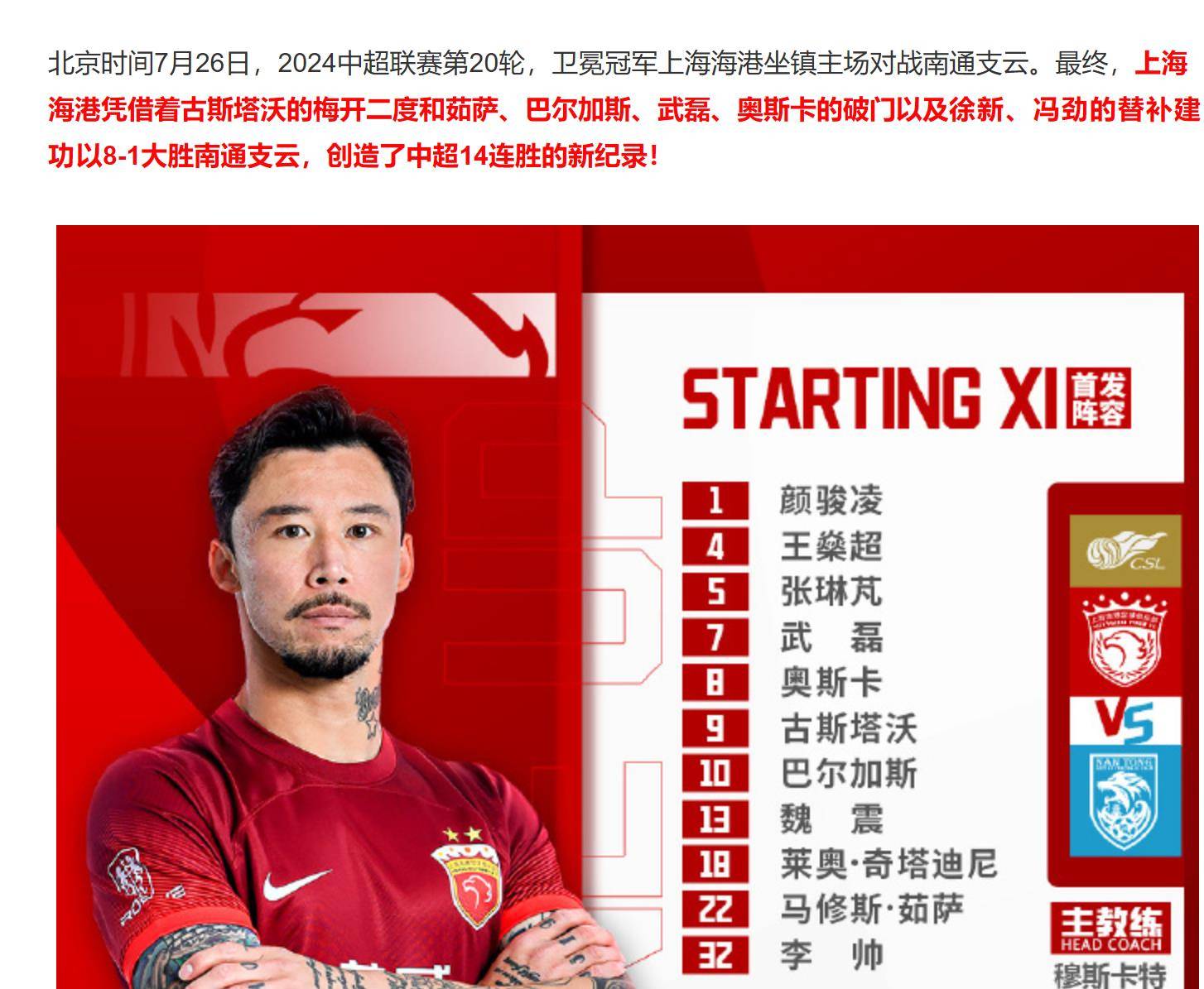 上海上港防守立功，零封对手获得胜利的简单介绍